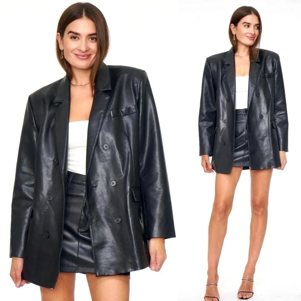 Anthropologie Pistola Black Faux Leather Blazer